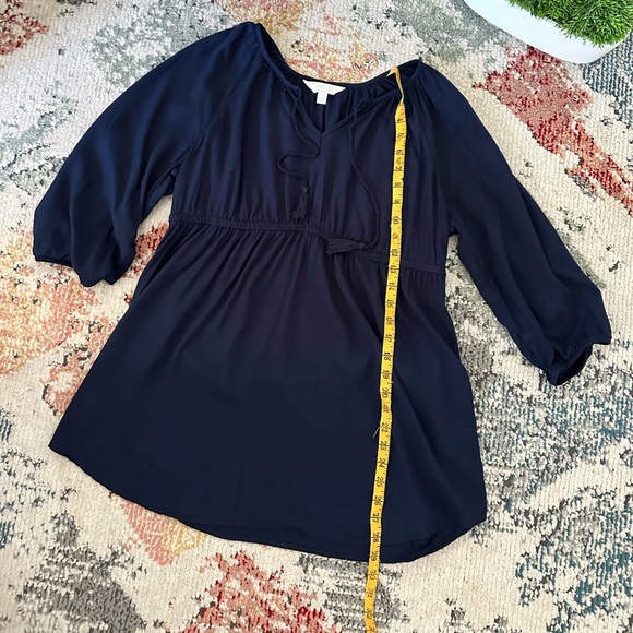 A:Glow Maternity Women’s Navy Blue Rayon Blouse Tassel Strings Size Small - Picture 6 of 12